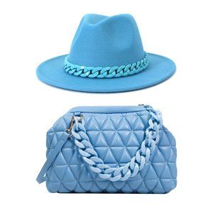 Purse and Hat Set 2 pcs Wide brim fedora felt fedora with plastic chain